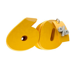 3d render 60 percentage font yellow