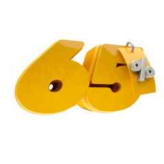 3d render 65 percentage font yellow