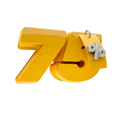 3d render 75 percentage font yellow
