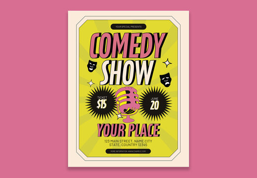 Pink Vintage Aesthetic Comedy Show Flyer Layout