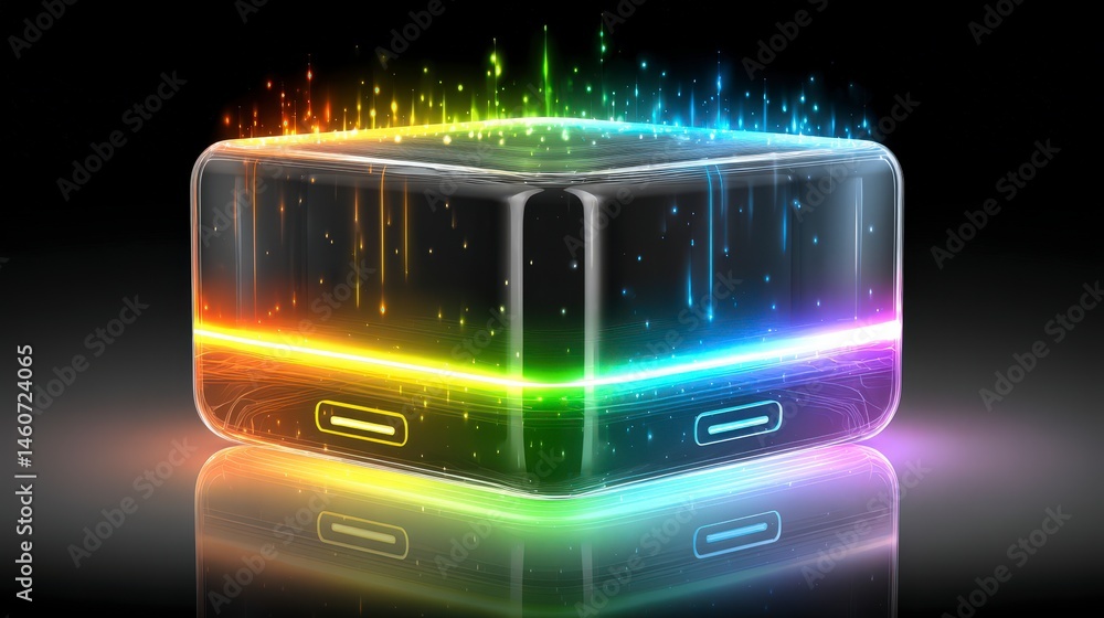 Poster holographic cube abstract tech background rainbow glow digital art 3d render