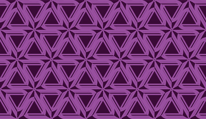Vector illustration with curved line. Modern pattern in triangles style. For modern interior design, fashion print. Light, dark purple. Seamless