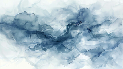 Obraz premium Abstract blue smoky ink texture on white background creating ethereal fluid motion