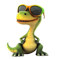 Playful Cartoon Dinosaur Wearing Sunglasses Isolated on Transparent Background
