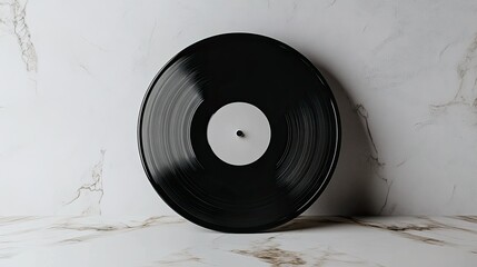 Obraz premium Disco de vinilo sobre fondo blanco, mockup con diseÃ±o minimalista y estilo vintage 