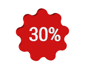 Simple 3D illustration of a red tag with a 30% discount