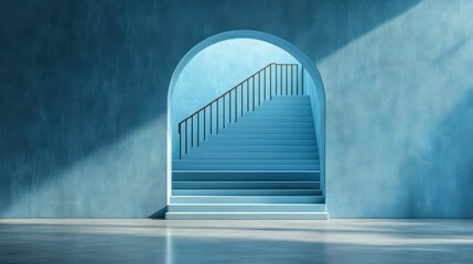 Obraz premium Modern Minimalist Blue Staircase Archway Interior Design