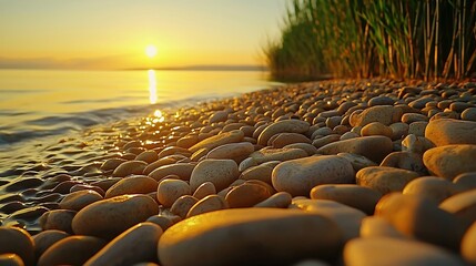 Obraz premium Peaceful zen garden at sunrise smooth rocks and bamboo plants in perfect harmony cinematic tranquility