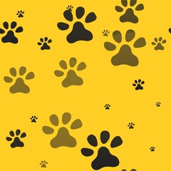 Fototapeta premium Seamless pattern of black footprints on a yellow background 