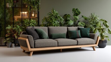 Modern Scandinavian Living Room Interior Design with Sofa and Plants