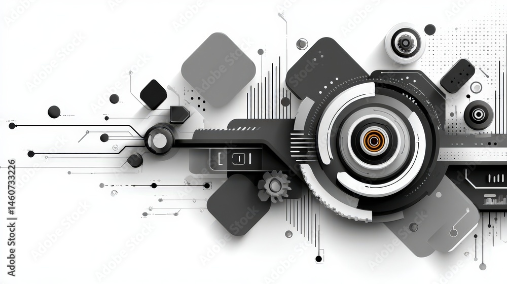 Poster abstract tech background grey black white geometric shapes network digital design in