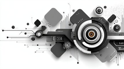 Fototapeta premium Abstract Tech Background Grey Black White Geometric Shapes Network Digital Design In