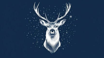 Snow deer with antlers illustrated vector logo design for holiday branding, winter themes, and wildlife graphics 