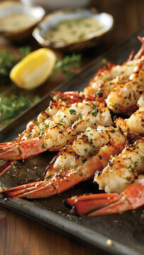 
Indulge in an exquisite main course featuring succulent lobster tail, delicately seasoned and perfectly grilled, served alongside buttery garlic sauce and a refreshing citrus garnish for a truly 