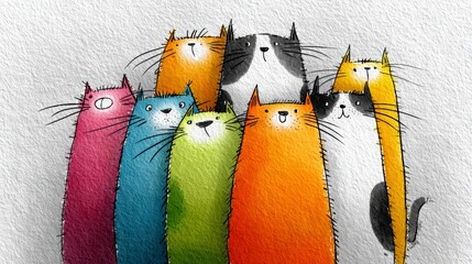 Cute Colorful Cats Graffiti Art Print  Funny Pet Portraits  Whimsical Animal Illustration