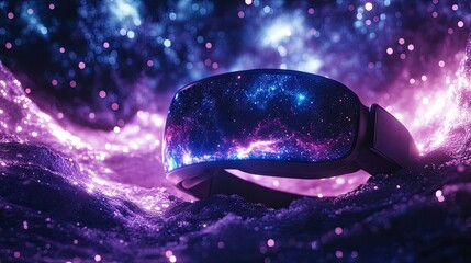 VR headset with a technology space background featuring a digital universe pattern and sci-fi inspired design 