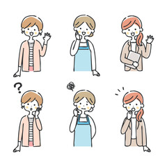 女性と主婦とビジネスウーマンの表情イラスト