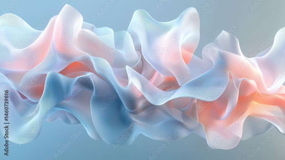 Poster a realistic 4k 3d abstract background displays a beautiful side angle view of softly flowing translu