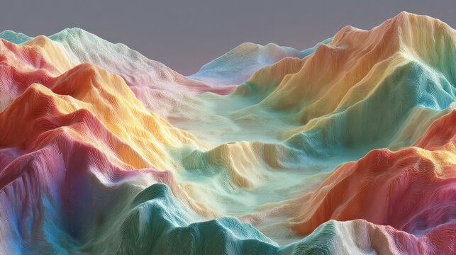 Wavy Topography of Holographic Foil – Elevation Map Surface with Photorealistic Pastel Gradient Lighting