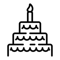 Tiered Birthday Cake Icon Line with Candles for Wedding and Celebration Events