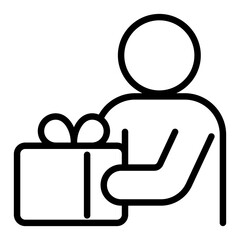 Line Icon of Person Giving Birthday Gift Box for Donation and Party Celebration Moments