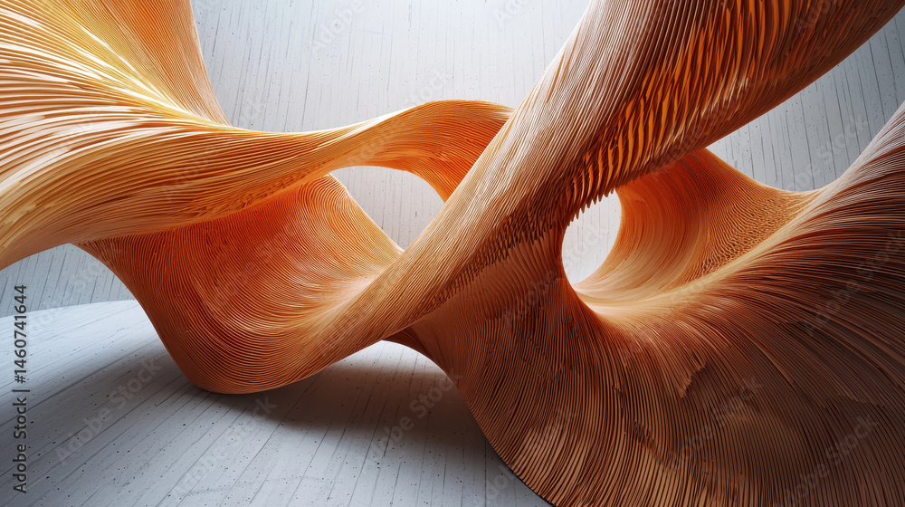 Poster a realistic 4k 3d background showcasing abstract curves intricately intertwined, seen from a low sid