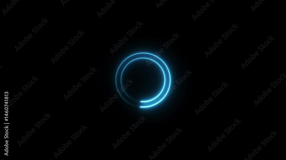Wall mural neon glowing animated circle preloader icon. neon light circle frame loading icon on black backgroun