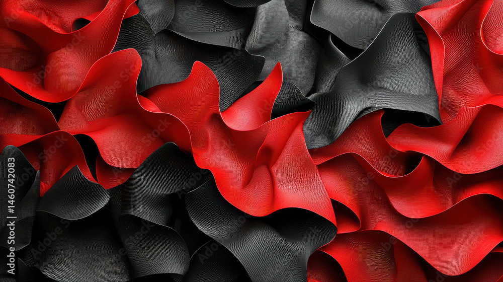 Poster realistic 4k abstract background featu a dynamic interplay of red and black flowing shapes in a stun
