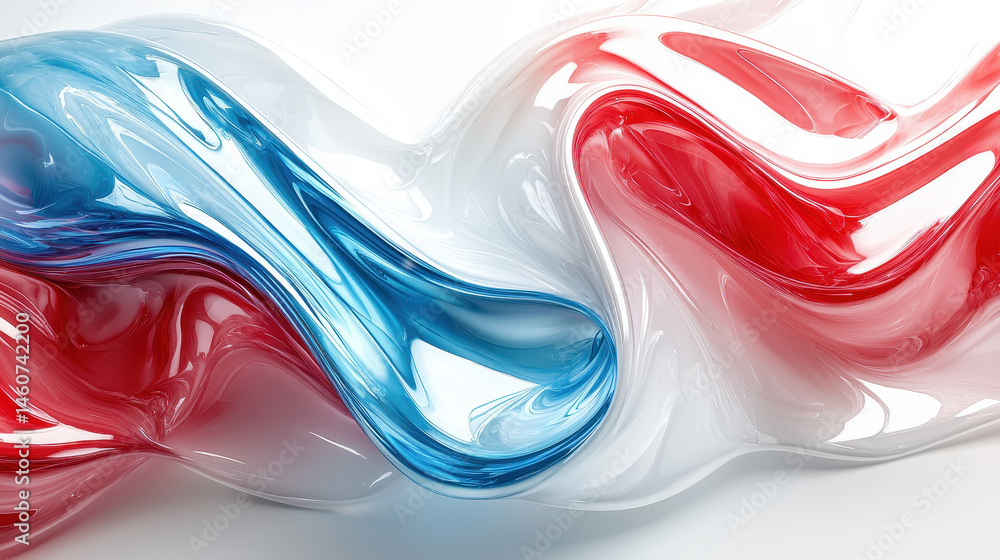 Poster realistic 4k abstract 3d background with dynamic side angle view showing fluid motion of red, white,