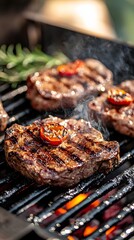 Sizzling steaks on a barbecue grill