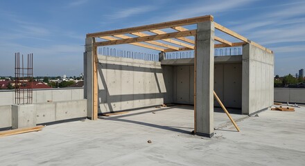 Naklejka premium Concrete Structure Rooftop Under Construction