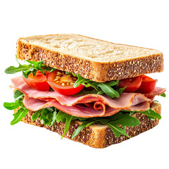 A fresh and delicious sandwich featuring ham, cheese, tomato isolated on transparent background
