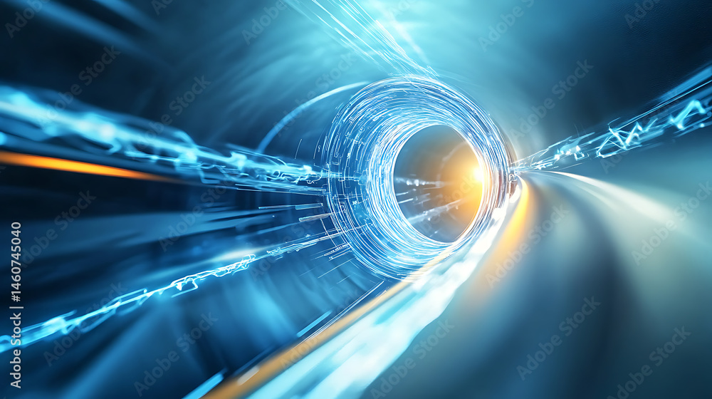 Poster dynamic energy flow through a futuristic tunnel digital art sci-fi environment abstract viewpoint