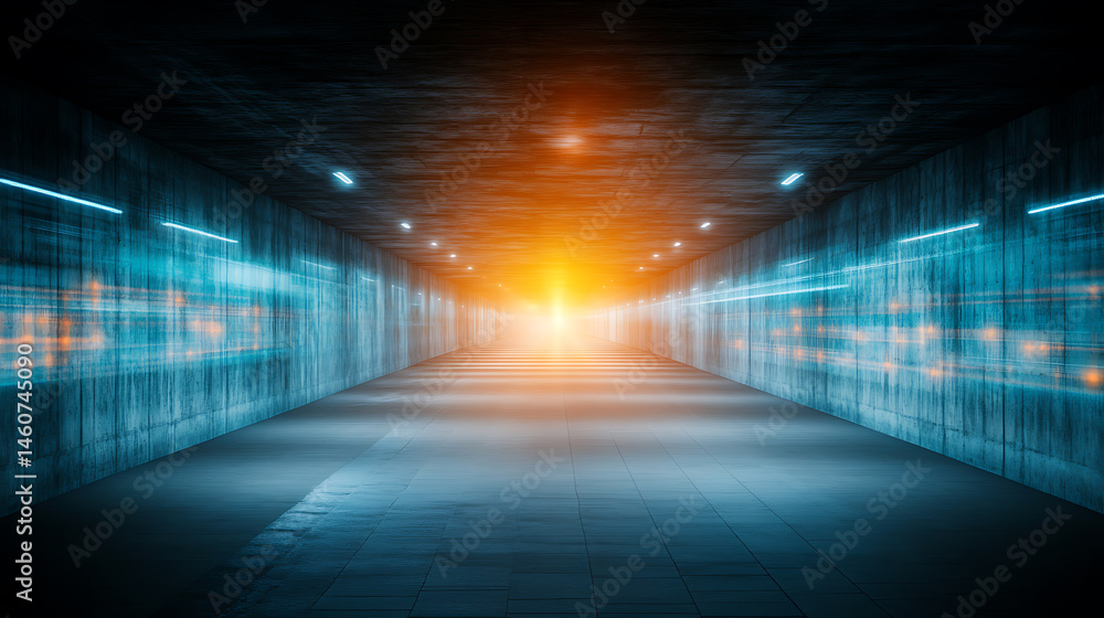Poster dynamic light burst in a futuristic tunnel urban setting digital art abstract environment wide angle
