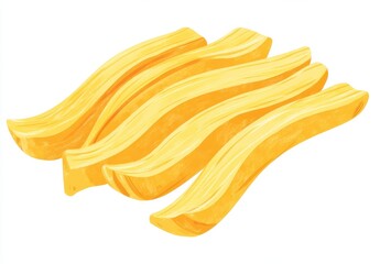 Golden Yellow Fried Potato Sticks on White Background