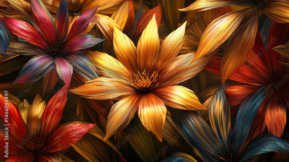 Poster an abstract 4k background presents a side angle view of realistic flora in three dimensions, showcas