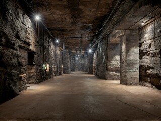 Interior view of a long, subterranean tunnel.