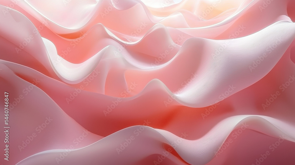 Aufkleber side angle 3d realistic background shows abstract forms in 4k resolution with soft pink and white wa