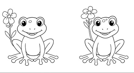 Fototapeta premium Smiling Frog Friends: A Line Art Duo AI Generated