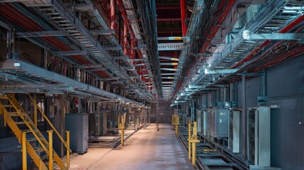 Obraz premium Interior view of a large, industrial, technical space.