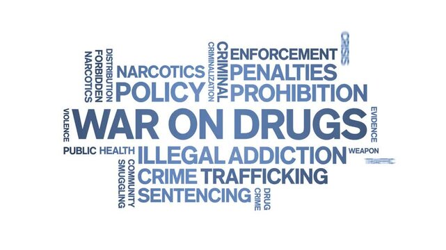 War on Drugs animated word cloud;text design animation tag kinetic typography seamless loop.