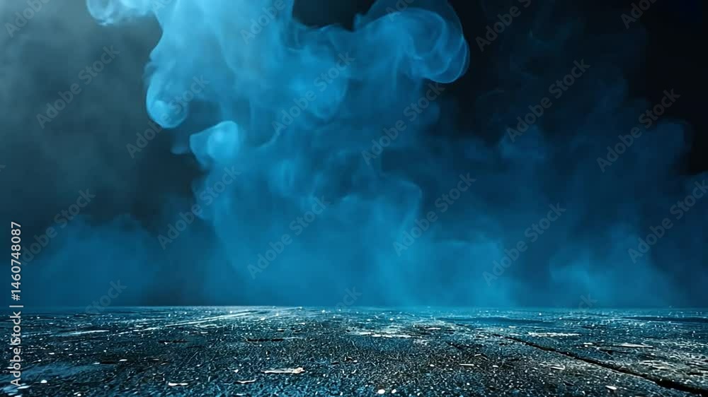 Poster mysterious blue smoke swirls above textured surface, creating ethereal atmosphere where light and sh