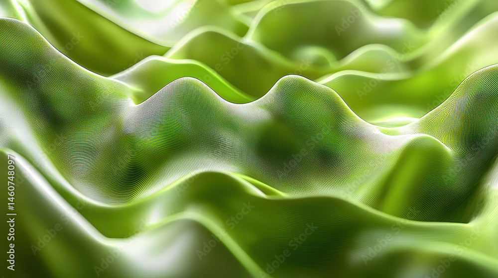 Poster a vibrant 3d abstract background showcasing flowing green waves in a realistic 4k resolution with su