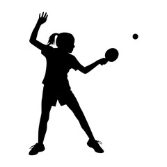 Silhouette Girl Playing Table Tennis