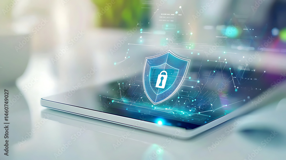 Poster digital security measures for mobile devices in modern workspaces technology infographic professiona