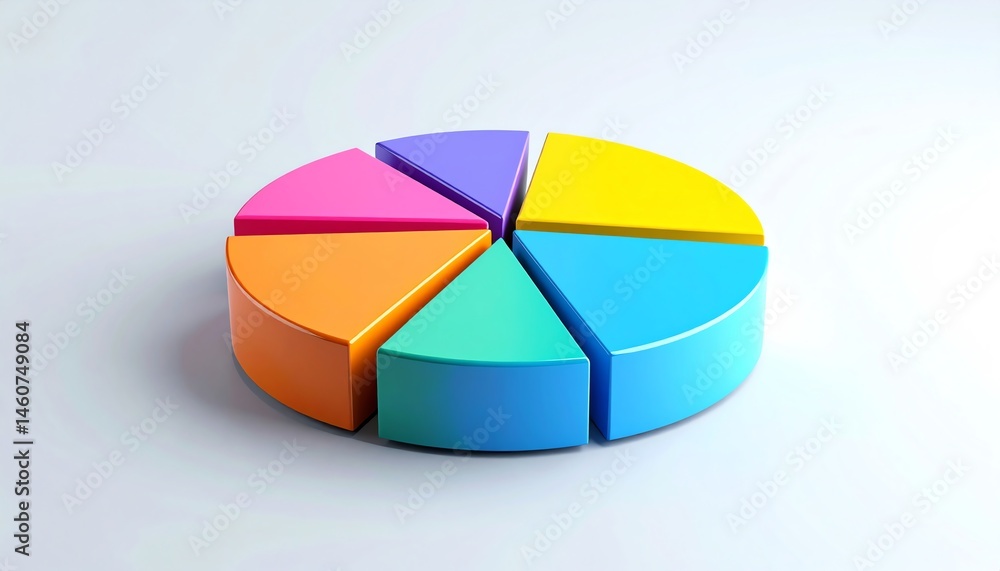 Aufkleber a colorful 3d pie chart with six segments displayed on a white background.