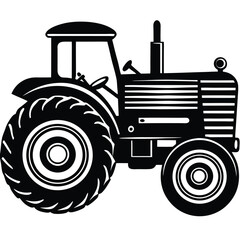 Classic Farm Tractor Black and White Illustration