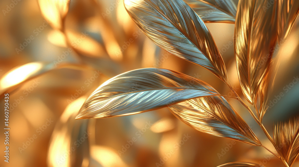 Poster realistic 4k 3d background showcases abstract golden leaf textures with subtle light reflections, cr