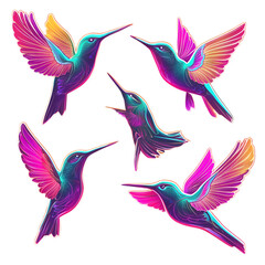Obraz premium Colorful hummingbirds in flight nature scene digital artwork vibrant colors creative perspective