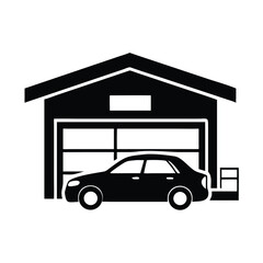 Fototapeta premium Simple Black Silhouette of Car in Garage Icon